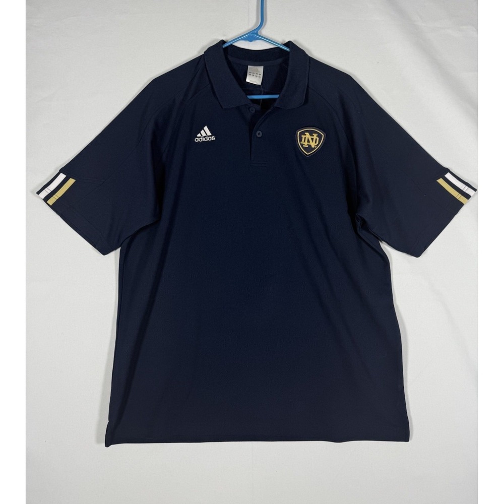 NWT Adidas Notre Dame Fighting Irish Polo Shirt Mens Large Blue Athletic